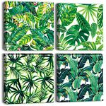 Artscope 4 Pieces Wall Art Canvas Prints - Green Leaves Picture Painting - Modern Wall Artwork Framed for Gifts Bathroom Home Kitchen Office Decor - 30 x 30 CM