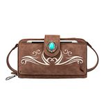 LAVAWA Women's Crossbody Handbag Small Vintage, Ladies Wallet Western Adjustable Phone Purse Clutch Turquoise Concho Embossed, Red-brown, Small