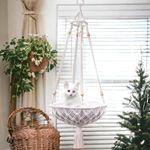 ecofynd Macrame Hanging Cat Hammock with Cat Bed, Kittens Boho Swing Bed Wall Furniture for Indoor Outdoor Home Decor, Hang Bed for Sleeping, Playing, Climbing & Lounging (39'' L X 12'' W, BH029-CU)