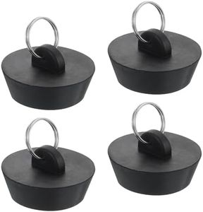 uxcell 4pcs Rubber Drain Stopper with Hanging Ring, Bathtub Drain Plug Fits 1-1/2 Inch to 1-3/4 Inch, Rubber Sink Stopper Drain Plug for Bathtub, Kitchen and Bathroom, Black