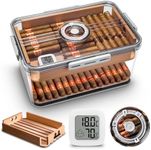 CIGARLOONG Cigar Humidor Large Accommodate 100 Cigars,Built-in Cedar Wood Shelf with High Precision Hygrometer Transparent Cigar Storage Box