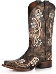 Corral Boots Womens Distressed Floral Tooled-Inlay Snip Toe Casual Boots Mid Calf Low Heel 1-2" - Black