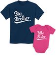 Tstars Big Brother Little Sister Matching Outfits Baby Announcement Sibling Shirts Set Kids Shirt Navy/Baby Wow Pink Kids Shirt 4T / Baby Newborn