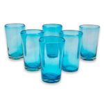 NOVICA Hand Blown Glass Turquoise Blue Highball Glasses, 15 oz, Aquamarine Bubbles' (set of 6)
