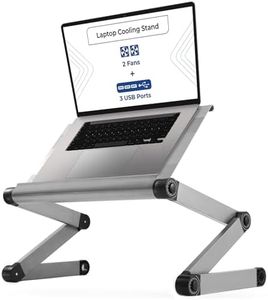 WorkEZ Executive Adjustable Laptop Stand for Desk, 2 Fans & 3 USB Ports, Ergonomic Foldable Laptop Holder Portable Computer Stand Laptop Riser, Silver
