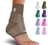 Sleeve Stars Ankle Brace for Sprained Ankle, Plantar Fasciitis Relief Achilles Tendonitis Brace, Ankle Support for Women & Men with Strap, Heel Protector Wrap for Pain & Compression (Single/Mocha Brown)