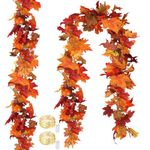 2 Packs Autumn Fall Maple Garland with Led Lights - 11.6Ft Artificial Fall Foliage Garland Autumn Decoration for Home Wedding Party for Home Fireplace Mantle Front Door Thanksgiving Decor (C-2 PACK)