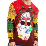 JOYIN Mens LED Light Up Christmas Holiday Ugly Jumpers with Built-in Light Bulbs Ugly Christmas Sweater(S, Red Santa)