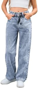 MakeMeChic Girl's Denim Pants High Waisted Straight Leg Jeans with Pockets Medium Wash B 10-11Y
