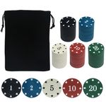 100PCS Poker Chip Set with Portable Storage Bag Professional Grade Casino Style 5 Colours for Texas Holdem Blackjack Poker Night Party (Small Denomination)