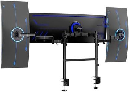 VIVO Clamp-on Dual Pole Triple Monitor Desk Mount for 1 Center Utrawide up to 49 inches and 59.4 lbs, 2 Side Screens up to 38 inches and 17.6 lbs, Low Profile Adjustable Stand, Black, STAND-V300CU