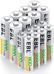 EBL 16 Sets AA AAA Batteries Combo with 8PCS AA 2300mAh & 8-Pack AAA 800mAh Rechargeable Batteries