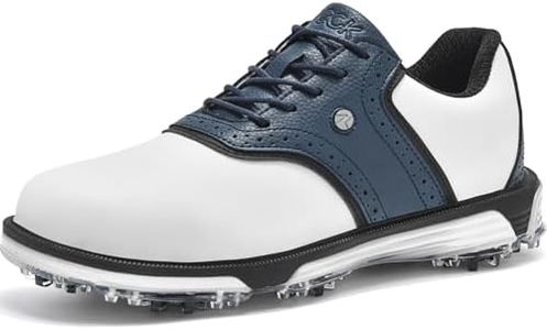 DARIBOM Mens Golf Shoes Traditions Fixed Nailless Sole Waterproof Spikeless Size 7.5-14(Blue,45.5)