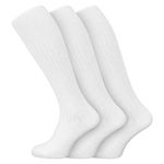 Mens 100% Soft Cotton Extra Long Knee High Socks 6-11 Uk, 39-45 Black/White/B/N/G/Assorted (3pck, white)