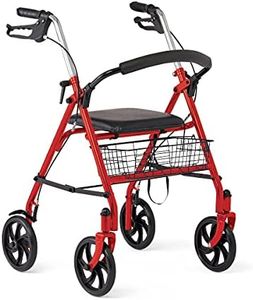 Medline Basic Steel Rollator, 8" Wheels, Red (Model Number: MDS86860ERS8)