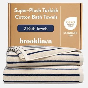 Brooklinen Super-Plush Turkish Cotton Bath Towels Set of 2 Cotton, 820 GSM, Machine Washable, Perfect Bath Towels for Bathroom, Spa & Shower (30" x 58", Striped Navy)