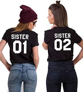 Sister T-Shirt for Girls Best Friends T-Shirt Best Friends T-Shirt BFF Shirt Women's Best Friends Gift Top Short Sleeve Summer Cotton Black White 1 Piece, 01-Black, S