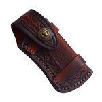 MiOYOOW Pocket Knife Sheath, 4'' Leather Knife Pouch Horizontal Folding Knife Holster with Belt Loop for Small Folding Knife Trapper Knife