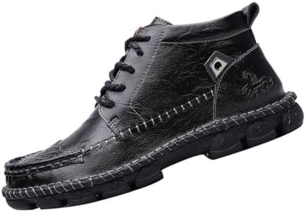 Men's Vintage Mid-top Chukka Leather Boots,Comfy Hand-Stitching Lace-up Non-Slip Softsole Work Military Combat Booties (12,Black)