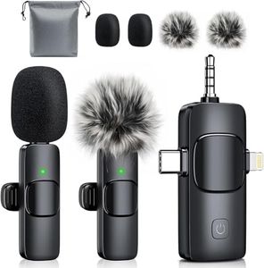 MENERESAS 3-in-1 Mini Microphone for iPhone: Wireless Lavalier Microphones for iOS/Android/Camera - Noise Reduction Lapel Mic for​​Live Stream - HiDefSound for Video Mavericks - Void Black