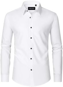 Alimens & Gentle Mens Dress Shirts Long Sleeve Wrinkle-Free Formal Shirts Wedding Dating Business Casual Button Down Shirt, White, Large