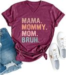 Mama Mommy Mom Bruh Tshirt Women Casual V-Neck Short Sleeve Tee Tops Funny Mom Shirt Mama Life T-Shirt, Purple, Small