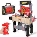 Kids Tool Bench, Toddler Workbench with Electric Drill and Realistic Toy Tools, Toy Tool Bench Workshop, Pretend Play Kids Tool Set for Boys, Red