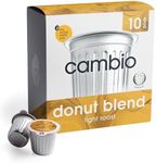 Cambio Roasters® Donut Blend Coffee Pods, Recyclable Eco-Friendly Single-Serve K Cups, Compatible With Keurig, Easy-Peel Lid, Low Acid, Light Roast, 10 Count, Packaged With Solar Energy