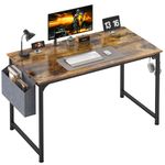 Mr IRONSTONE Computer Desk 47" Home Office Writing Desk, Modern Simple Study Desk, Laptop Table with Storage Bag, Cup Holder and Headphone Hook (Rustic Brown)