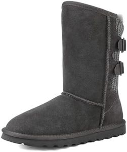 DREAM PAIRS Women's Mid Calf Winter Snow Boots Fashion FuzzyChic Buckle Booties,Size 5,Grey,SWEATY-BUCKLE