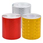 Fodlon Reflective Tape High Intensity Adhesive Tapes 3pcs Security Warning Tape Hi Vis Tape Bright Color Safety Reminder for Traffic Cones Car Stickers Red Tape White Tape Yellow Tape 50 mm × 3 Meters