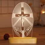 3D Illusion Lamp Jesus Cross Night Night,USB Power Warm Colors Bedside Lamp for Home Room Holiday Decor