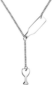 PAURO Collana da Donna in Acciaio Inossidabile Argento con Pendente di Bottiglia Birra Tazza Birra