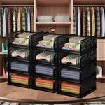 Kuber Industries (Pack Of 12) Foldable Cupboard Organizer For Clothes-Stackable Closet For Wardrobe-For Shirt|Jeans-Plastic Cupboard Dress Racks For Clothes Storage (Black, 44 x 34 x 19 cm)