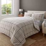 Catherine Lansfield Kelso Check Reversible Double Duvet Cover Set with Pillowcase Natural