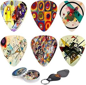 Abstract Art Cool Guitar Picks - Kandinsky Paintings Complete Set. 12 Medium Celluloid Guitar Picks In a Box W/Picks Holder. Unique Gift For Bass, Electric & Acoustic Guitars