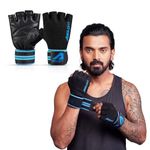 Boldfit Gym Gloves for Men Workout Unisex Hand Gloves for Gym for Men & Women with Wrist Support for Weightlifting, Workout Comfortable Fit Bike Riding, Cycling Handgloves - Irongrip Black Blue M