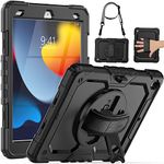 SEYMAC Case for iPad 9th/8th/7th Generation Case 10.2" 2021-2019, Full-Body Shockproof Heavy Duty Protective Case with Screen Protector, 360° Rotating Stand/Handle/Shoulder Strap for iPad 10.2, Black