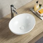 bathivy 14.6'' x 11.6'' Oval Vessel Sink with Pop Up Drain, Modern Egg Shape above Counter Bathroom Sink, Small Bathroom Vessel Sink, White Bathroom Sink, Ceramic Vessel Sink, Sink Bowls for Bathroom