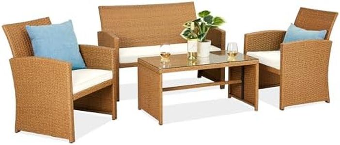 Best Choice Products 4-Piece Outdoor Wicker Patio Conversation Furniture Set for Backyard w/Coffee Table, Seat Cushions - Natural/Ivory
