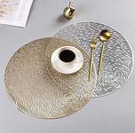 HomeCloud Polyester Round Shape Table Mat/Table Mat Round/Round PVC Table Mats/Cutwork Design Dining Table Mats/Dressing Table Mats/Bed Side Table Mats (Multi, Set of 2 (1Pc Silver + 1Pc Gold)
