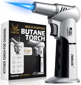 Ravs Butane Torch, Refillable Kitchen Torch Lighter with Safety Lock Rotating Angles Adjustable Flame, Cooking Culinary Torch for Creme Brulee,Desserts,BBQ, Handled Blow Torch -Butane Gas Not Included