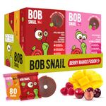 Bob Snail Healthy Snacks Sweet & Sour Family Pack - Fruit Rolls with Mango, Raspberry & Cherry, Candy box Fruit Snacks, All Natural Healthy Snacks for kids, No Added Sugar, 80 pcs Pack / 800 gram candy bulk