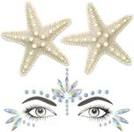 U-Goforst Starfish Hair Clips and Face Gems Set, Mermaid Accessories, 3 in 1 Little Mermaid Costume for Women Girls Adult, Mermaid Hair Face Jewels Stick on Stickers Accessories