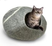 iPrimio 100% Natural Wool Large Cat Cave - Handmade Premium Shaped Felt - Makes Great Covered Cat House and Bed for Kitty. for Indoor Cozy Hideaway. Large Pod Soft Hooded Bed Area.