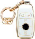 Snugfit for Mercedes Benz Key Fob Cover Soft TPU Protection Car Key Case Shell with Fashion Gold Bling Keychain Compatible with 2019-2021 A-Class C-Class G-Class 2017-2020 E-Class S-Class White