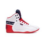 OFFICIAL DAPP Athlete Series Weightlifting Shoes for Men and Women | Leather Rexine Exterior | Signature Flat Sole | Padded Interiors for Stability | Smart Cushioning | Wide Toe Box | White & Red | 9