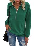 RANPHEE Womens Long Sleeve Tops Green Casual Lapel Half Zip Pullover Sweatshirt Fashion Fall Clothes Ladies Trendy Outfit Sweater Loose Fit Hoodies Activewear with Pockets L