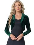 Allegra K Elegant Velvet Shrug for Women's Cocktail Open Front Bolero Crop Cardigan Dark Green Small