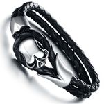 JewelryWe Stainless Steel Gothic Skull Leather Biker Men's Bracelet, Colour Black Silver (with Gift Bag)